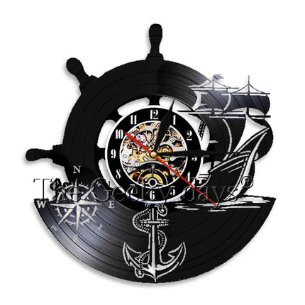 Maritime Schallplattenuhr mit Anker Motiv