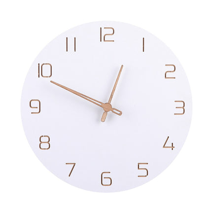 Skandinavische Wanduhr Weiß mit Holzzeigern