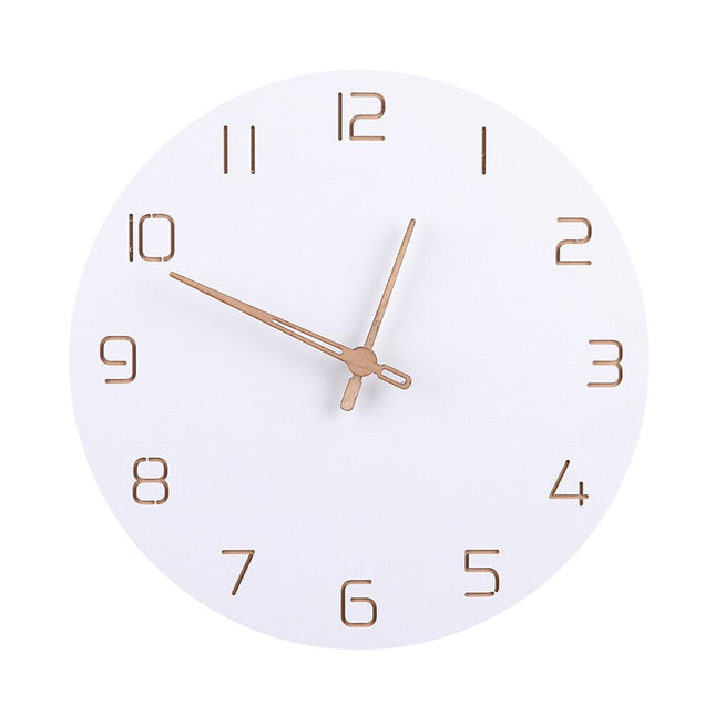 Skandinavische Wanduhr Weiß mit Holzzeigern