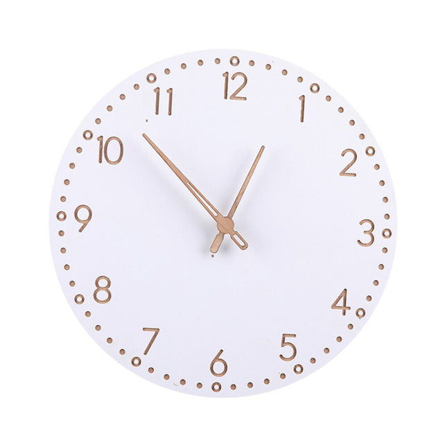 Skandinavische Wanduhr Weiß mit Holzzeigern