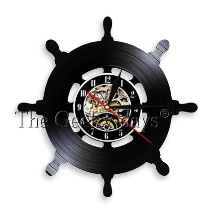 Maritime Schallplattenuhr mit Anker Motiv