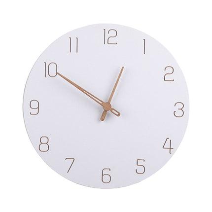 Skandinavische Wanduhr Weiß mit Holzzeigern
