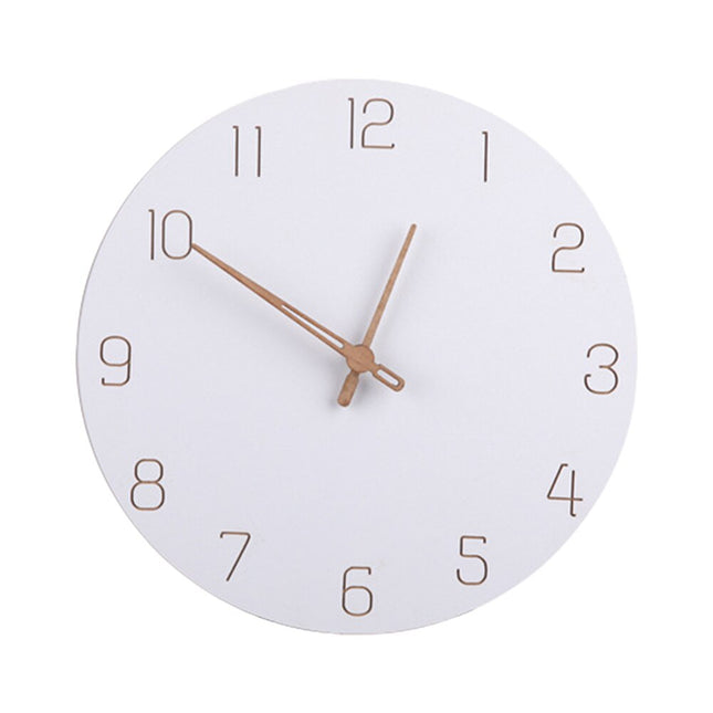 Skandinavische Wanduhr Weiß mit Holzzeigern