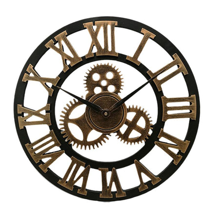 Wanduhr Holz und Metall Zahnräder