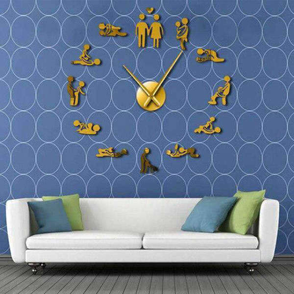 Große DIY Kamasutra Wanduhr Spiegeleffekt Gold
