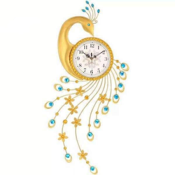 Große Wanduhr goldenes Pfau Design