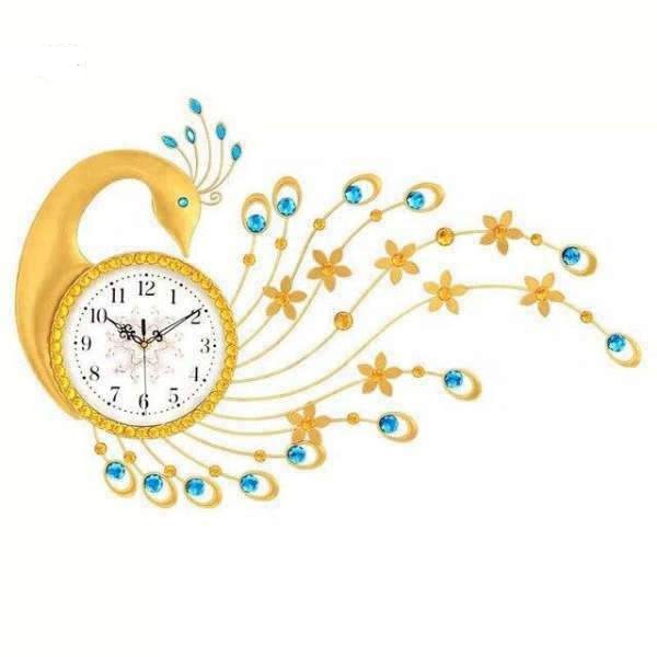 Große Wanduhr goldenes Pfau Design