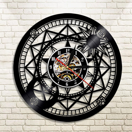 Schallplattenuhr Kompass nautisches Design Vinyl