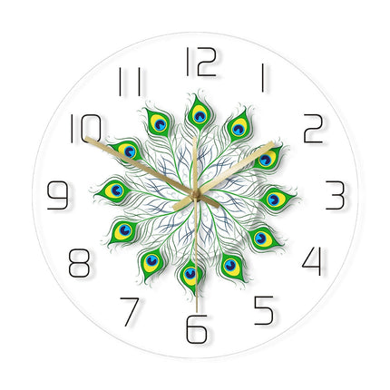 Wanduhr mit elegantem Pfauenfedern-Design