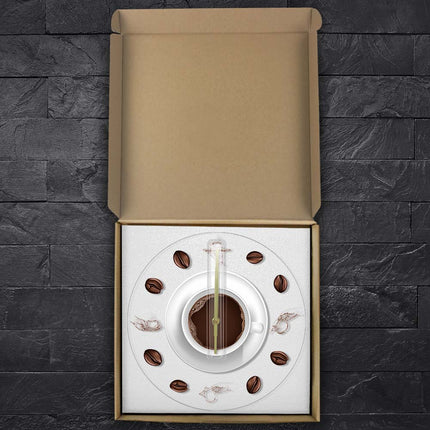 Küchenuhr-Design mit Kaffeetasse und Bohnen