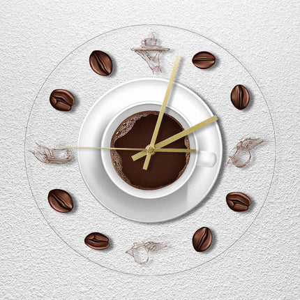 Küchenuhr-Design mit Kaffeetasse und Bohnen
