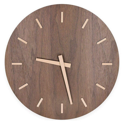 Minimalistische Holzwanduhr ohne Zahlen dunkel