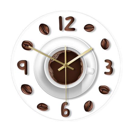 Küchenuhr-Design mit Kaffeetasse und Bohnen