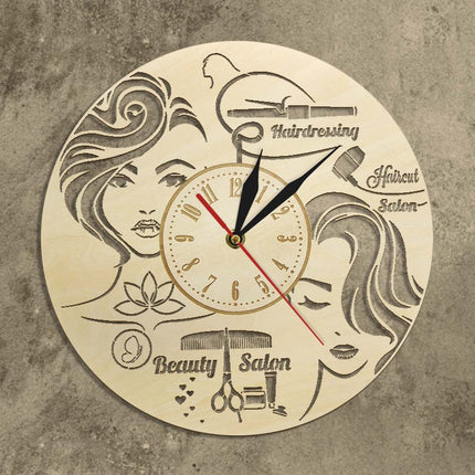 Wanduhr für Friseursalon aus Holz