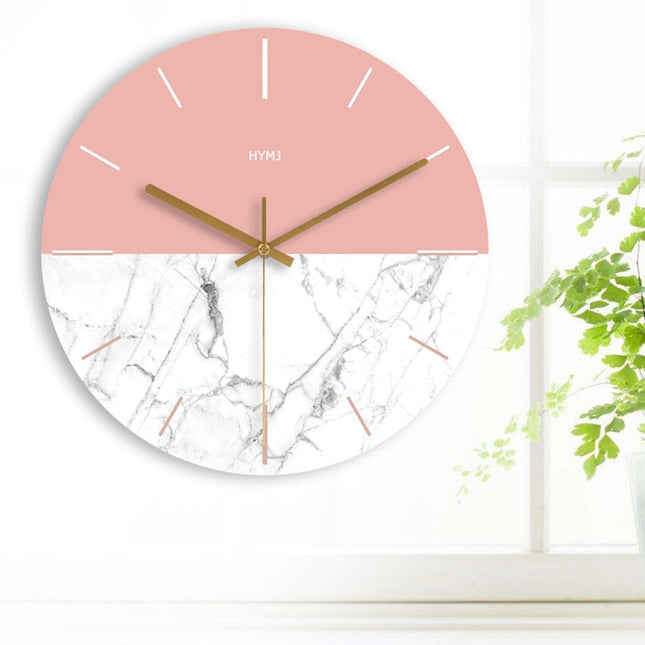 Moderne Wanduhr Rosa Weiß Marmoroptik