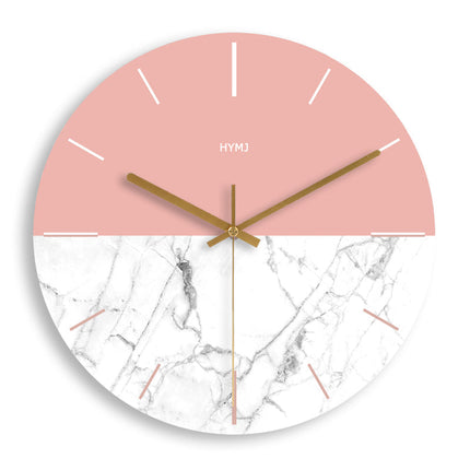 Moderne Wanduhr Rosa Weiß Marmoroptik