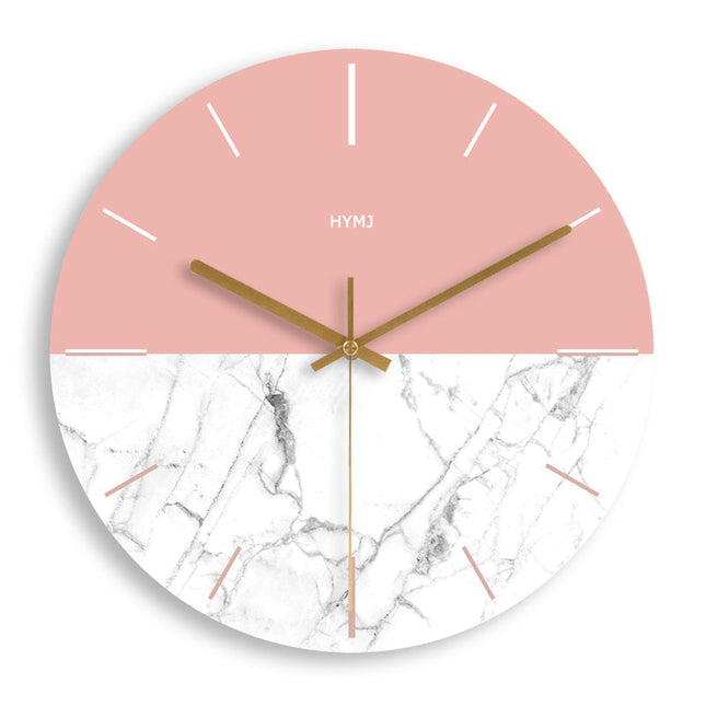 Moderne Wanduhr Rosa Weiß Marmoroptik