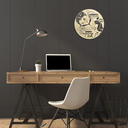 Wanduhr für Friseursalon aus Holz