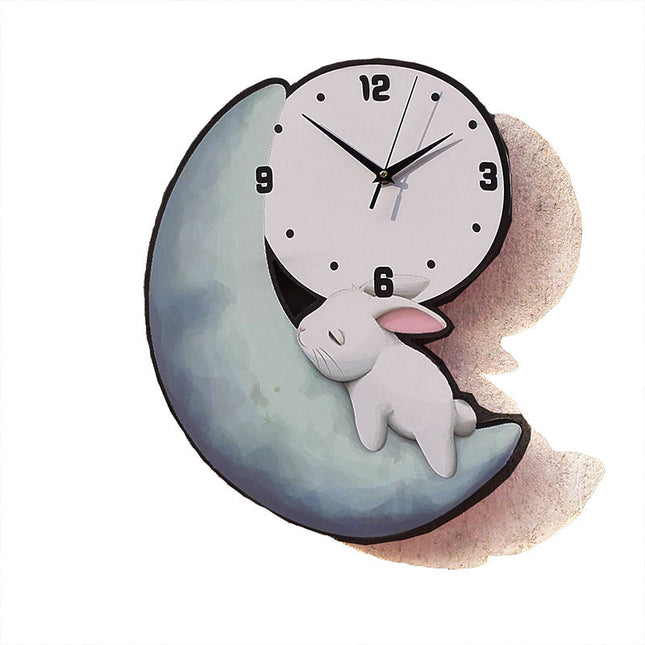 Süße Kinderzimmer Wanduhr Hase auf Mond