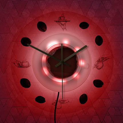 Küchenuhr-Design mit Kaffeetasse und Bohnen