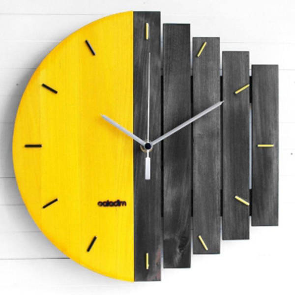 Moderne Design Wanduhr Holz Gelb