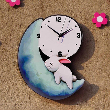 Süße Kinderzimmer Wanduhr Hase auf Mond