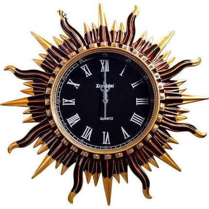 Barocke Wanduhr in Sonnenform Gold Schwarz