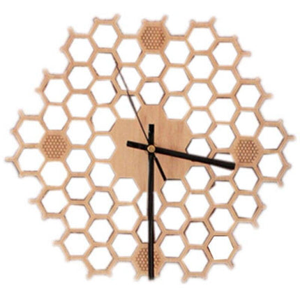 Wanduhr Holz mit Wabenmuster Design