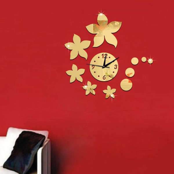 Moderne DIY Spiegel Wanduhr Blumen Design