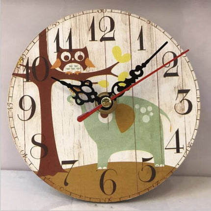 Kinderzimmer Wanduhr mit Eule Elefant