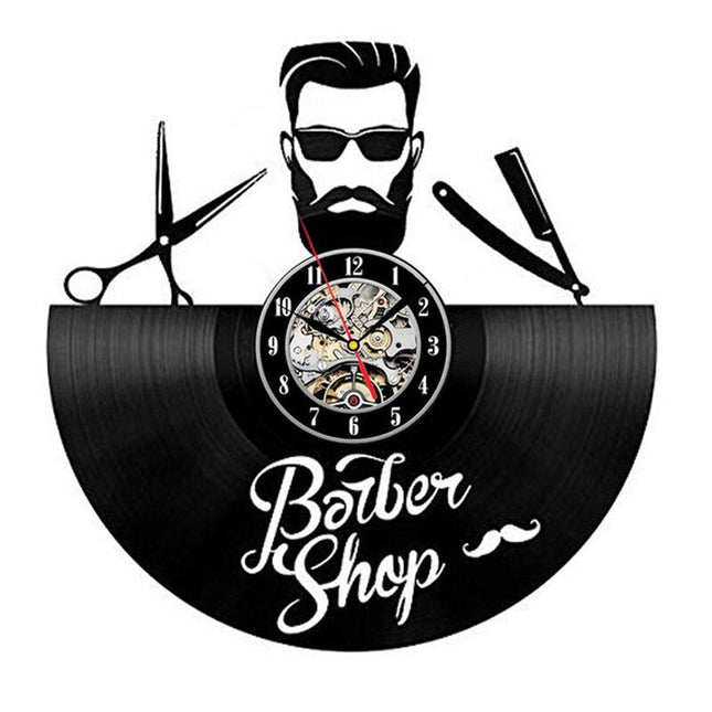 Schallplattenuhr für Friseursalon Barbershop Deko