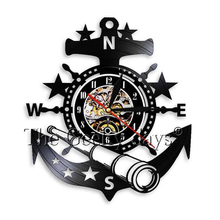 Maritime Schallplattenuhr mit Anker Motiv