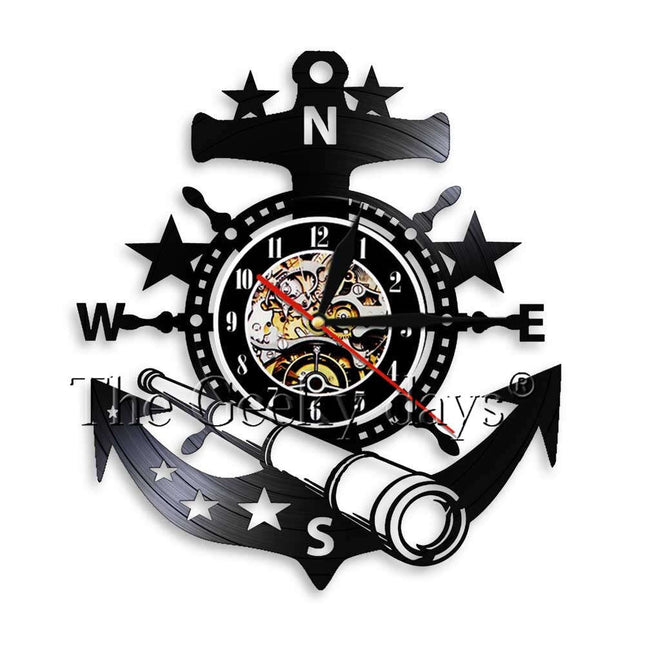 Maritime Schallplattenuhr mit Anker Motiv