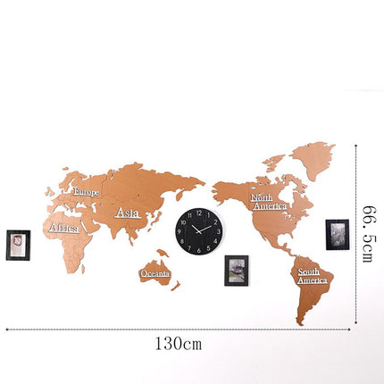 Weltkarte Wanduhr Aufkleber in Holzoptik
