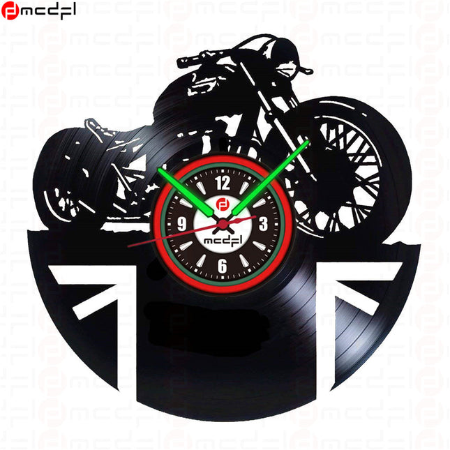 Motorrad Wanduhr Schallplatte rot grün