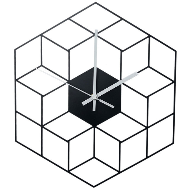 Geometrische Wanduhr Gold Würfel-Design