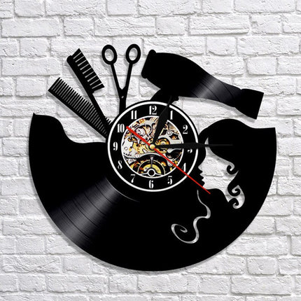 Schallplattenuhr für Friseursalon Barbershop Deko