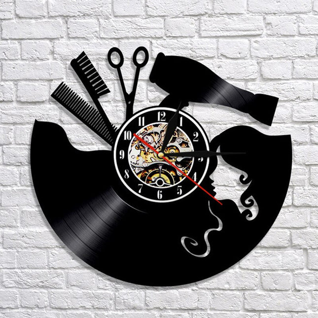Schallplattenuhr für Friseursalon Barbershop Deko