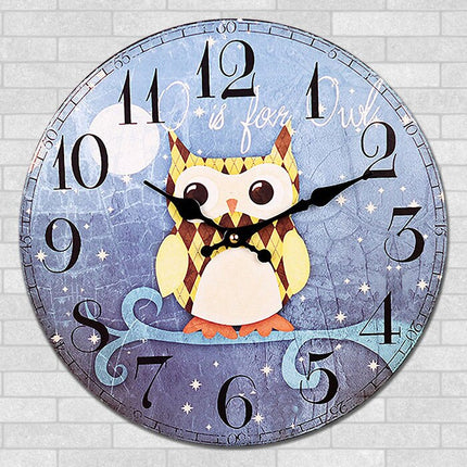Runde Wanduhr für Kinder mit Eulenmotiv