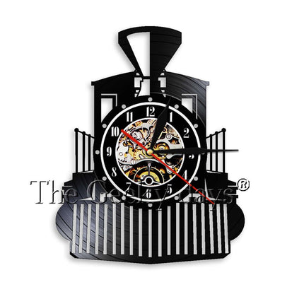 Schallplattenuhr mit Lokomotive Zug Motiv