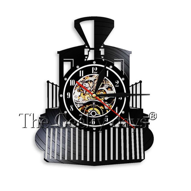 Schallplattenuhr mit Lokomotive Zug Motiv