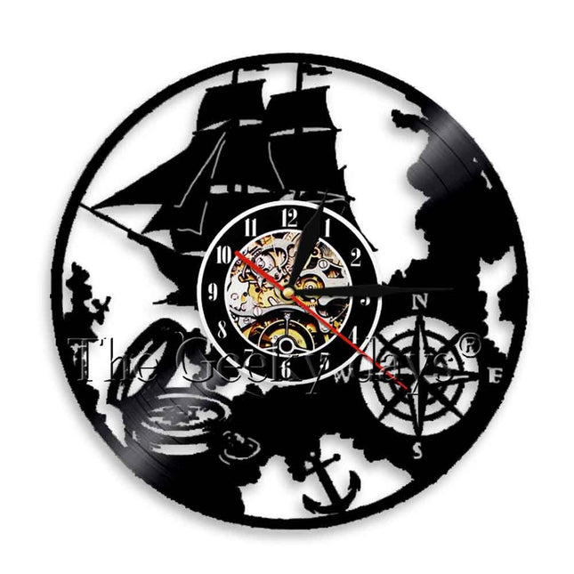 Maritime Schallplattenuhr mit Anker Motiv