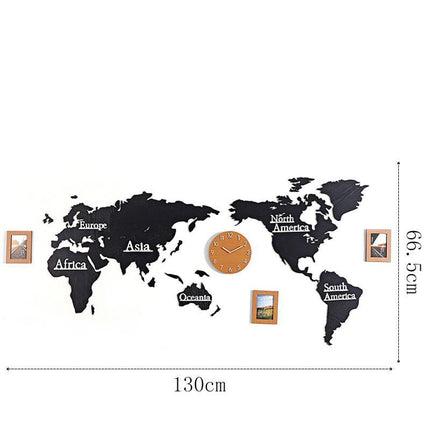 Weltkarte Wanduhr Aufkleber in Holzoptik