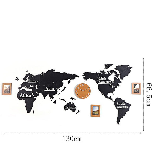 Weltkarte Wanduhr Aufkleber in Holzoptik