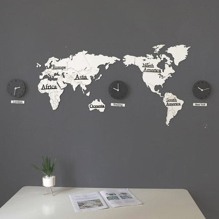 Große Weltkarten-Wanduhr mit Zeitzonen