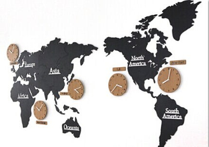 Weltkarten-Wanduhr mit 5 Zeitzonen