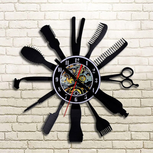 Schallplattenuhr für Friseursalon Barbershop Deko
