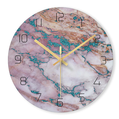 Design Wanduhr aus Glas Marmor-Optik