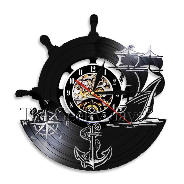 Maritime Schallplattenuhr mit Anker Motiv