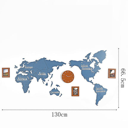Weltkarte Wanduhr Aufkleber in Holzoptik